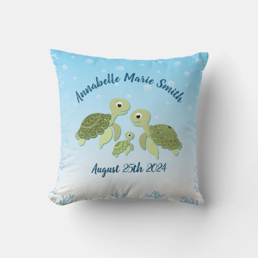 Zee Turtle Baby shower Co-Ed Gender Neutral Kussen (Voorkant)