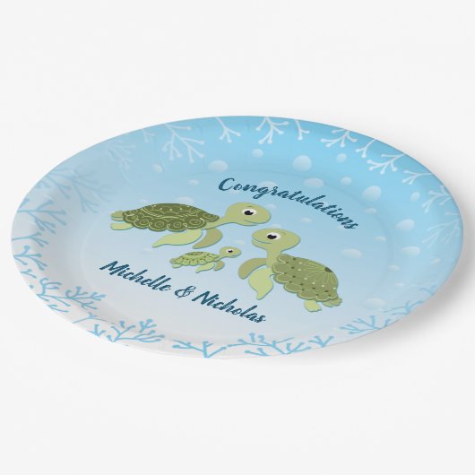 Zee Turtle Baby shower Co-Ed Gender Neutral Papieren Bordje (Gekanteld)
