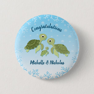 Zee Turtle Baby shower Co-Ed Gender Neutral Ronde Button 5,7 Cm