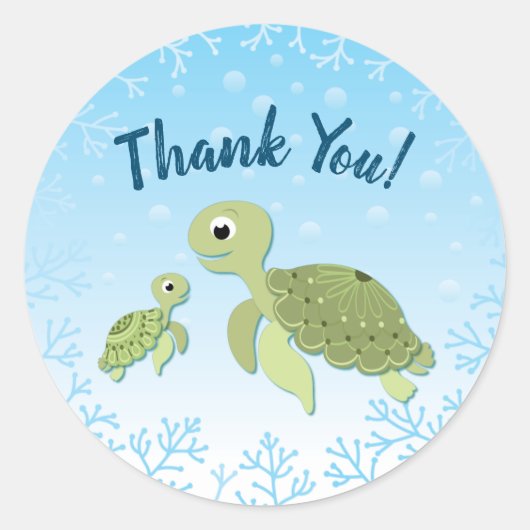 Zee Turtle Baby shower Co-Ed Gender Neutral Ronde Sticker (Voorkant)