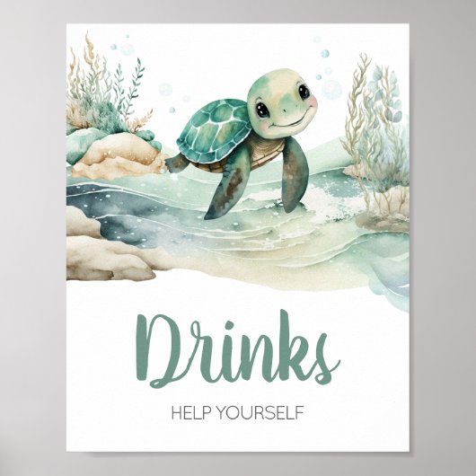 Zee Turtle Baby shower Drinken Poster (Voorkant)
