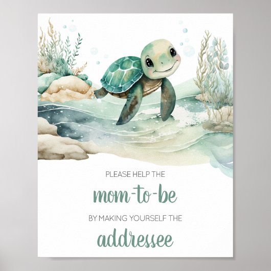 Zee Turtle Baby shower Envelope Station Poster (Voorkant)