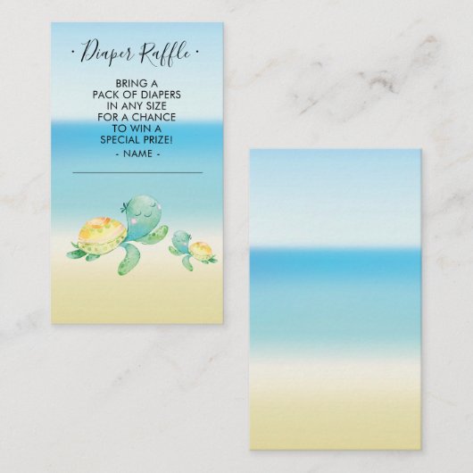 Zee Turtle Baby shower Luier Raffle Ticket Informatiekaartje (Voorkant / Achterkant)