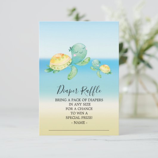 Zee Turtle Baby shower Luier Raffle Ticket Informatiekaartje (Staand voorkant)