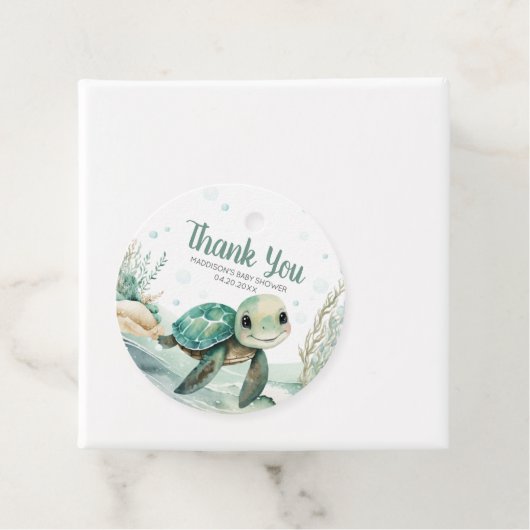 Zee Turtle Baby shower Ronde Bedankjes Labels (In situ)