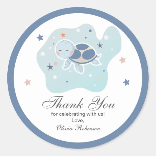 Zee Turtle Baby shower | Schattigee Oceaan Ronde Sticker (Voorkant)