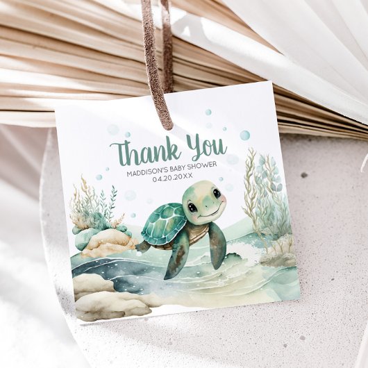 Zee Turtle Baby shower Square Bedankjes Labels
