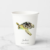 Zee Turtle Baby shower Waterverf Minimal Papieren Bekers (Achterkant)