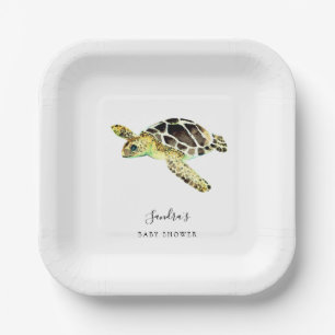 Zee Turtle Baby shower Waterverf Minimal Papieren Bordje
