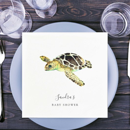 Zee Turtle Baby shower Waterverf Minimal Servet