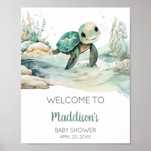 Zee Turtle Baby shower Welkom Poster (Voorkant)