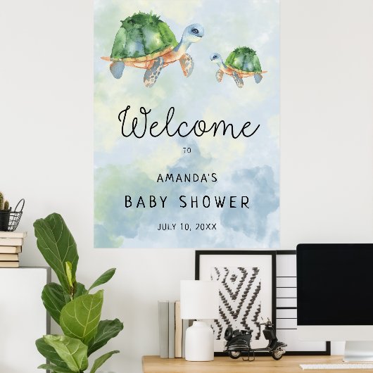 Zee Turtle - Baby shower Welkomstbord Poster (Thuiskantoor)