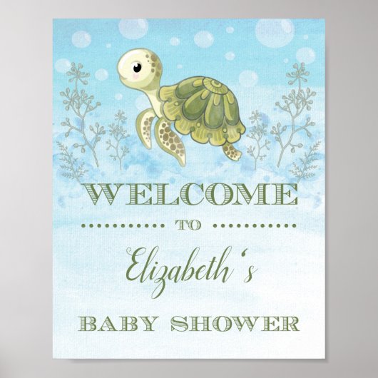 Zee Turtle Baby shower Welkomstteken Poster (Voorkant)