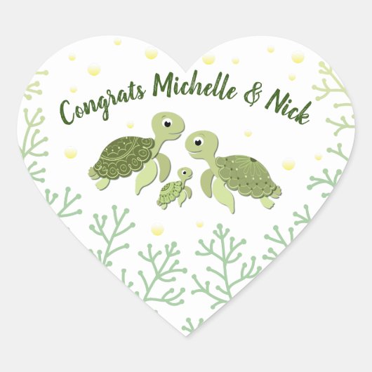 Zee Turtle Baby shower White Heart Sticker (Voorkant)
