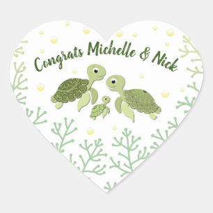 Zee Turtle Baby shower White Heart Sticker