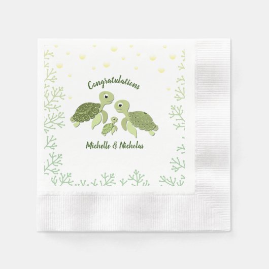 Zee Turtle Baby shower White Napkins Servet (Voorkant)