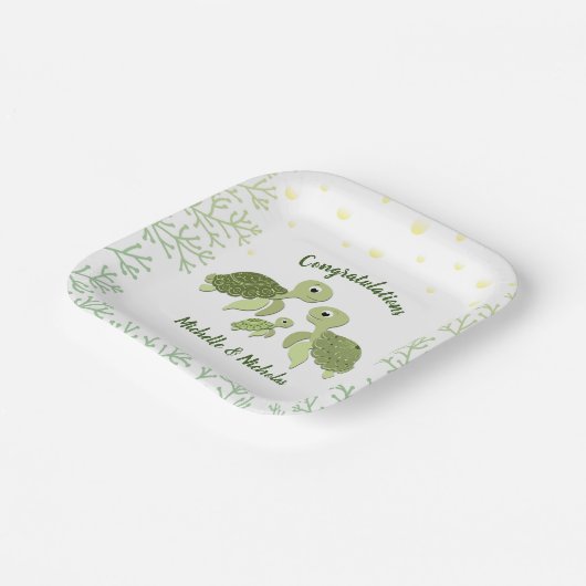 Zee Turtle Baby shower White Paper Bord 7-inch (Gebogen)