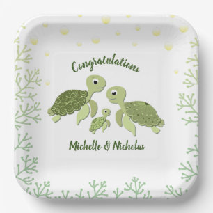 Zee Turtle Baby shower White Paper Bord 9-inch