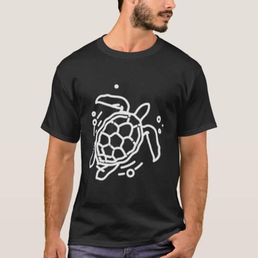 Zee Turtle Badge Patch Line Art Icon Outline Gift T-shirt (Voorkant)