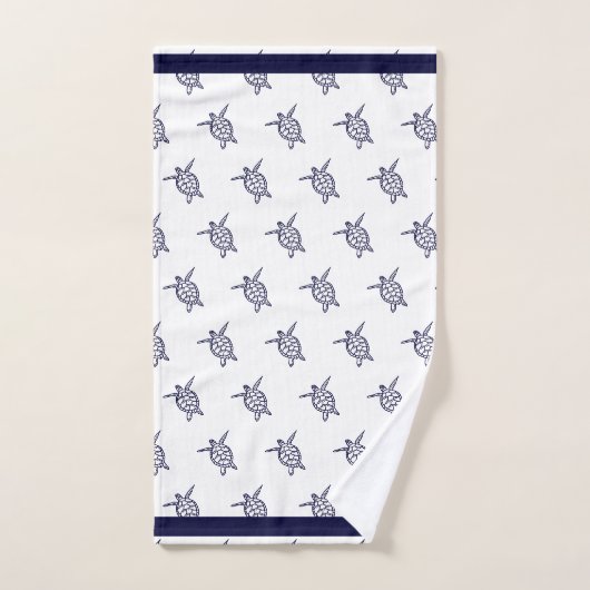 Zee Turtle Bathroom Navy Blue en White Bath Towel Bad Handdoek (Handdoek)