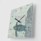 Zee Turtle Beach House Driftwood Coastal Seashore Vierkante Klok (Hoek)