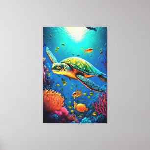 Zee Turtle Beach House Ocean Marine Life Animals Canvas Afdruk