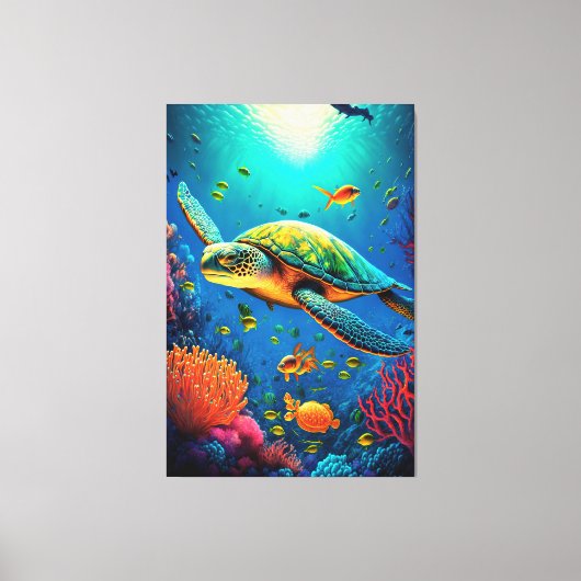 Zee Turtle Beach House Ocean Marine Life Animals Canvas Afdruk (Voorkant)
