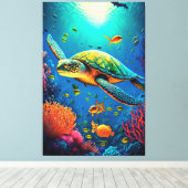 Zee Turtle Beach House Ocean Marine Life Animals Canvas Afdruk (Insitu (Houten vloer))