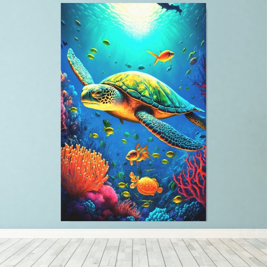 Zee Turtle Beach House Ocean Marine Life Animals Canvas Afdruk (Insitu (Houten vloer))
