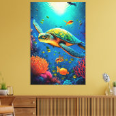 Zee Turtle Beach House Ocean Marine Life Animals Canvas Afdruk (Insitu (Woonkamer))
