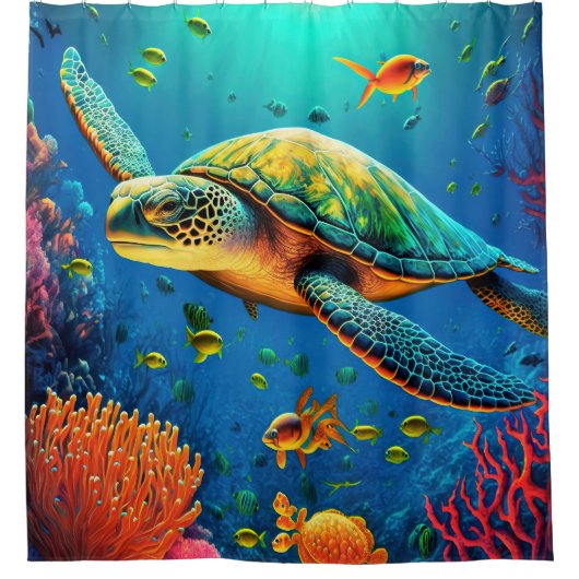 Zee Turtle Beach House Ocean Marine Life Animals Douchegordijn (Voorkant)
