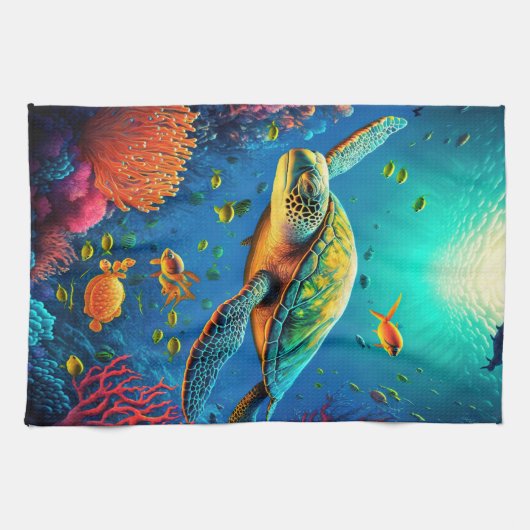 Zee Turtle Beach House Ocean Marine Life Animals Theedoek (Horizontaal)