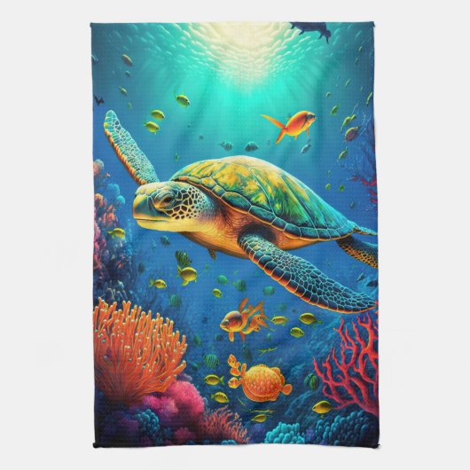 Zee Turtle Beach House Ocean Marine Life Animals Theedoek (Verticaal)