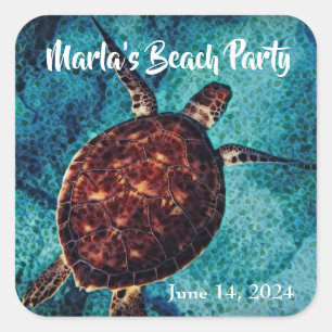 Zee Turtle Beach Vierkante Sticker