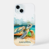 Zee Turtle Beach waterverf iPhone 15 Case (Achterkant)