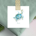Zee Turtle Beachy Mini Kerstmis Notitiekaartje<br><div class="desc">Verstuur feestelijke tropische Florida vakantie groeten met deze schattige mini-notitiekaart met envelop van mijn kerstvakantie juli kaart set! Deze charmante vierkante kaart is voorzien van mijn met de hand beschilderde waterverf zeeen schildpad omgeven door levendig groen in tinten blauw, groen en een vleugje rood. Het woord "Cheers" wordt prachtig weergegeven...</div>