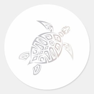 Zee Turtle beige White Animal Tribal Ronde Sticker