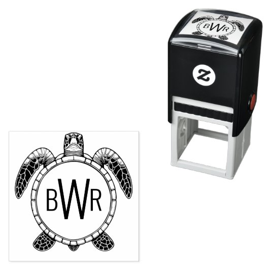 Zee Turtle Belly Uitzicht 3 Initialen Monogram #1 Zelfinktende Stempel (In situ)