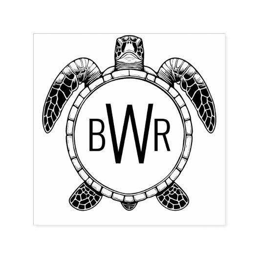 Zee Turtle Belly Uitzicht 3 Initialen Monogram #1 Zelfinktende Stempel (Design)