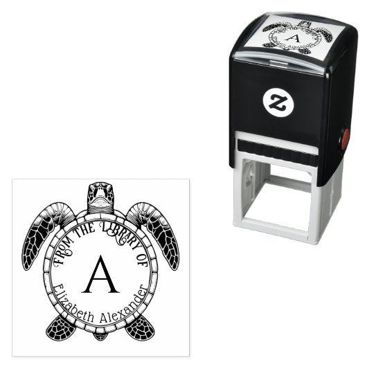 Zee Turtle Belly Uitzicht Naam Initiaal Bibliothee Zelfinktende Stempel (In situ)