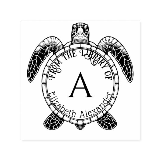 Zee Turtle Belly Uitzicht Naam Initiaal Bibliothee Zelfinktende Stempel (Design)