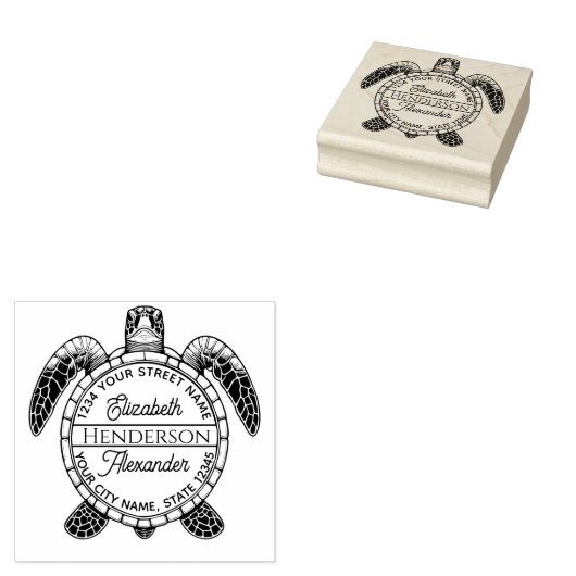 Zee Turtle Belly Uitzicht Naam Retouradres Rubberstempel (Gestempeld)