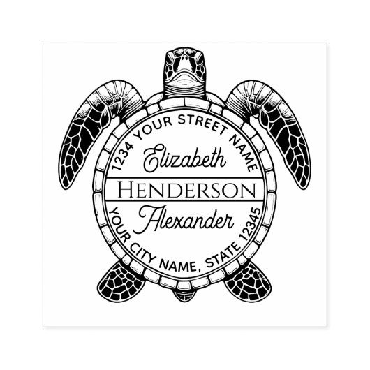 Zee Turtle Belly Uitzicht Naam Retouradres Rubberstempel (Afrduk)