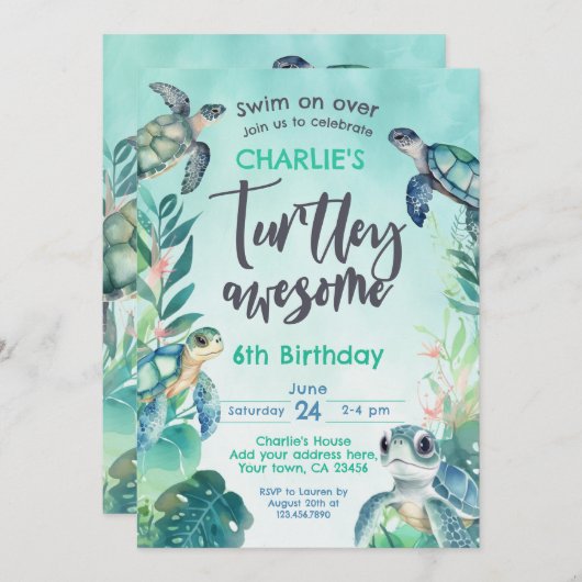 Zee Turtle Birthday Kaart (Voorkant / Achterkant)