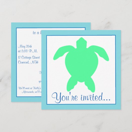 Zee Turtle Birthday Party Kaart (Voorkant / Achterkant)