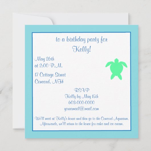 Zee Turtle Birthday Party Kaart (Achterkant)