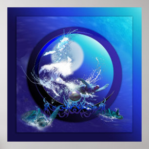 ZEE TURTLE BLAUWE ZEE TURTLE RAS POSTER