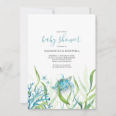 Zee Turtle Blue en Green Baby shower Invitation Kaart (Voorkant)
