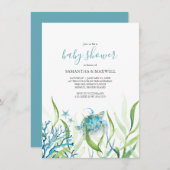 Zee Turtle Blue en Green Baby shower Invitation Kaart (Voorkant / Achterkant)