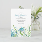 Zee Turtle Blue en Green Baby shower Invitation Kaart (Staand voorkant)